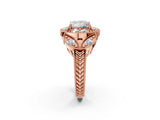 Rose gold Princess Diamond Milgrain Marquise Filigree Engagement Ring with Prong Setting_8