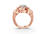 Rose gold Princess Diamond Milgrain Marquise Filigree Engagement Ring with Prong Setting_9
