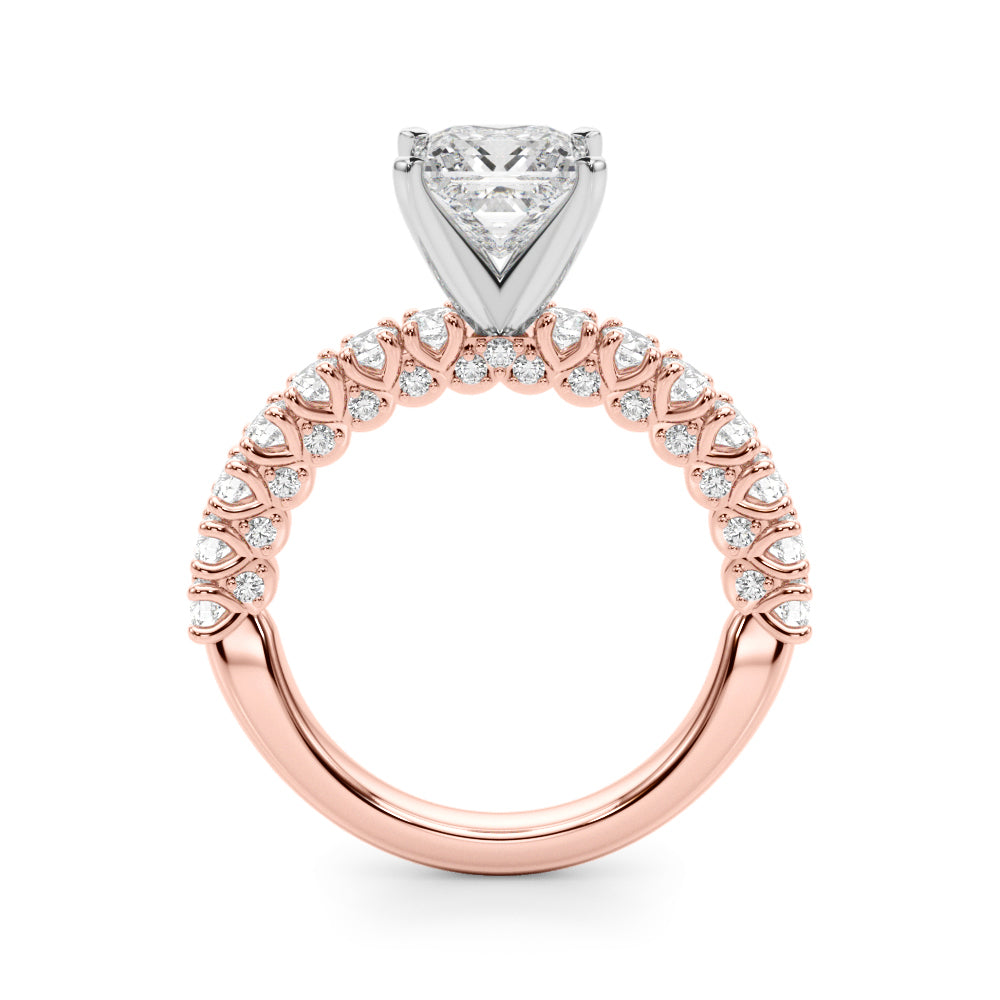 Rose gold Princess Diamond Pavé Band Solitaire Ring with Four-Prong Setting 2