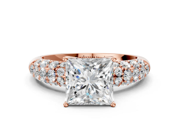 Rose gold Princess Diamond Pavé Band Solitaire Ring with Four-Prong Setting