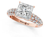 Rose gold Princess Diamond Pavé Band Solitaire Ring with Four-Prong Setting_50