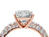 Rose gold Princess Diamond Pavé Band Solitaire Ring with Four-Prong Setting_53