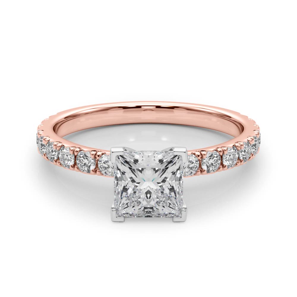 Rose gold Princess Diamond Pavé Band Solitaire with Four-Prong Setting 1
