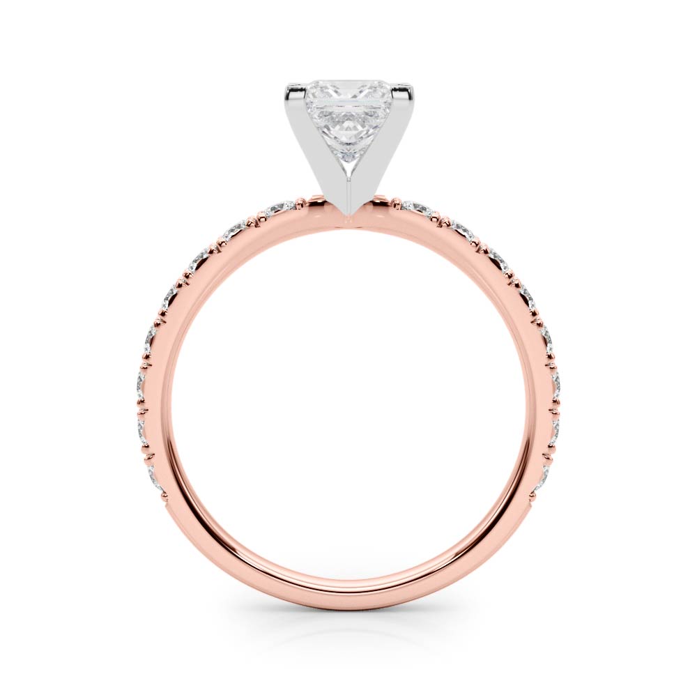 Rose gold Princess Diamond Pavé Band Solitaire with Four-Prong Setting 2