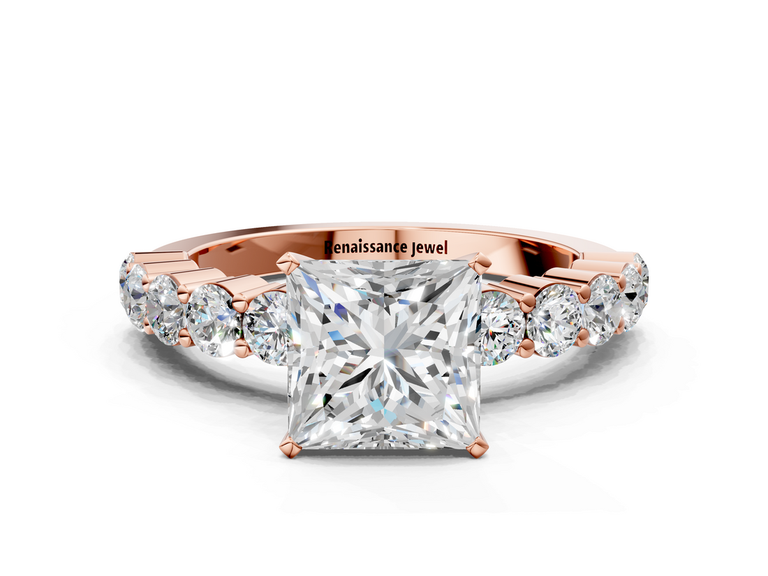 Rose gold Princess Diamond Pavé Band Solitaire with Four-Prong Setting_25