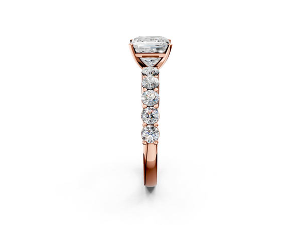 Rose gold Princess Diamond Solitaire Ring with Shared Prong Round Side Stones