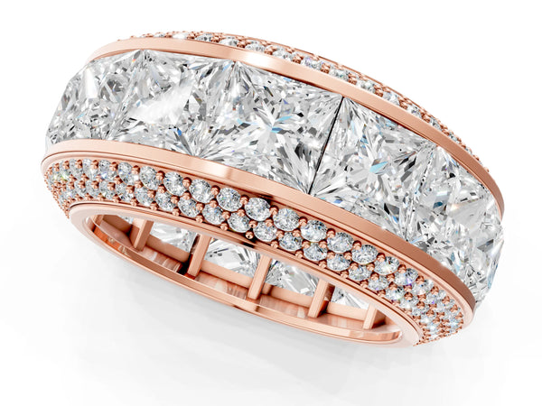 Rose gold Princess Diamond Pavé Mens Wedding Band with Round Diamond Accents