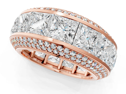 Rose gold Princess Diamond Pavé Mens Wedding Band with Round Diamond Accents_1