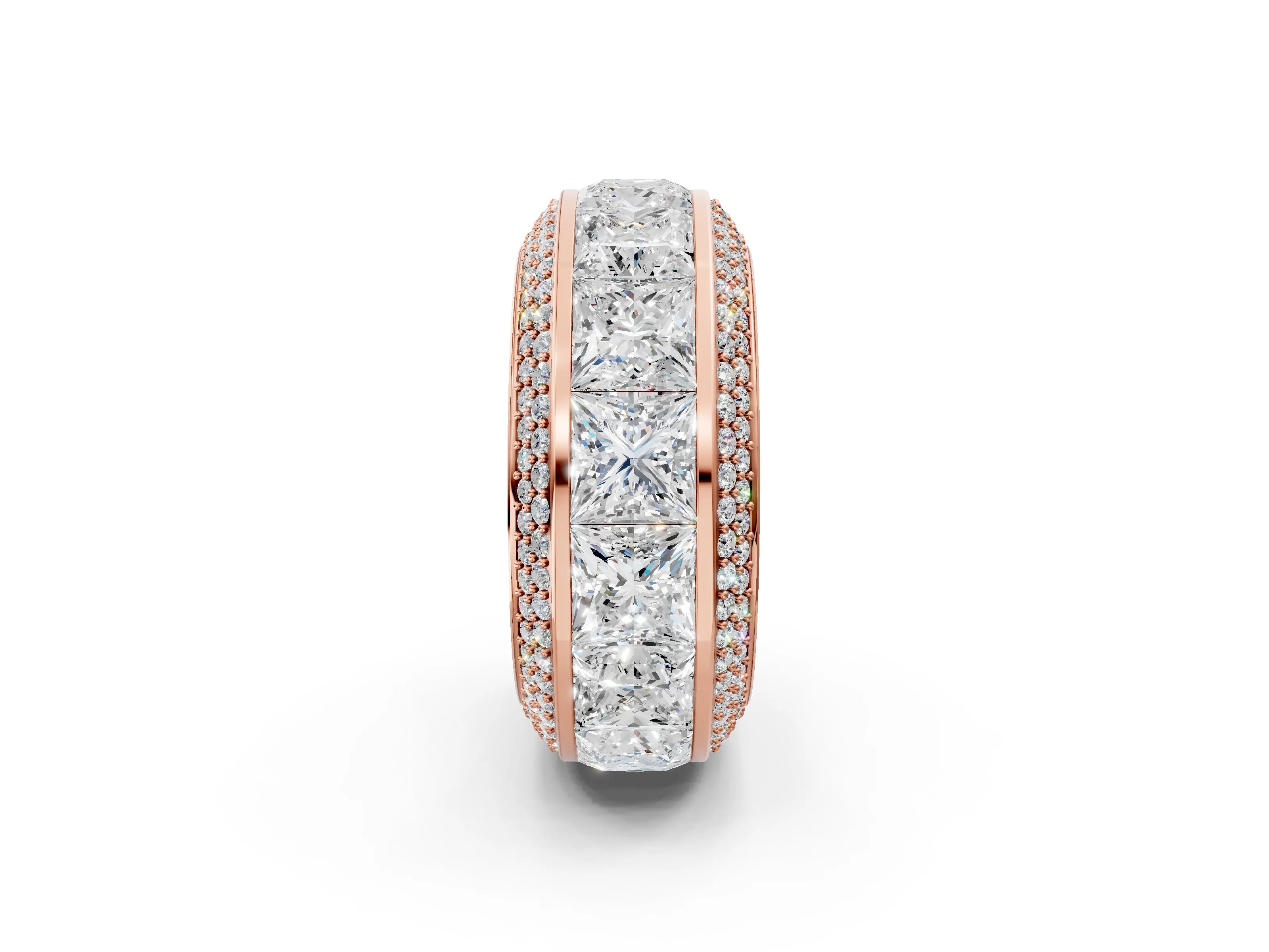Rose gold Princess Diamond Pavé Mens Wedding Band with Round Diamond Accents_2