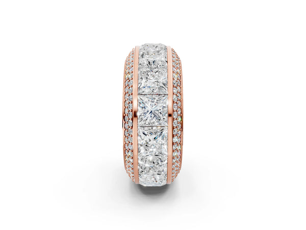 Rose gold Princess Diamond Pavé Mens Wedding Band with Round Diamond Accents