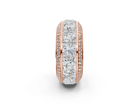 Rose gold Princess Diamond Pavé Mens Wedding Band with Round Diamond Accents_2