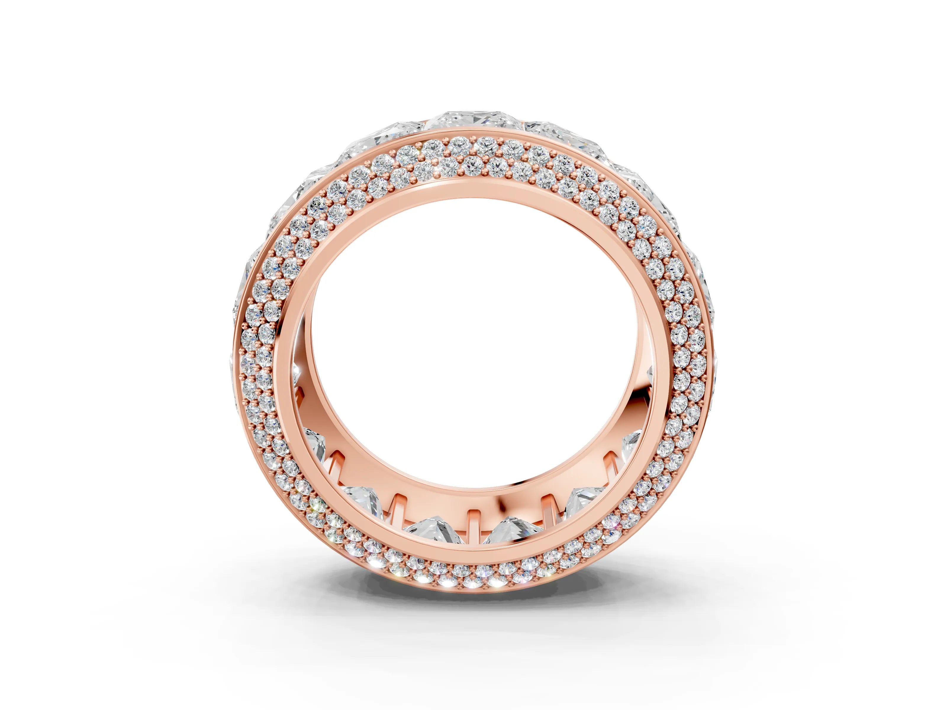 Rose gold Princess Diamond Pavé Mens Wedding Band with Round Diamond Accents_3