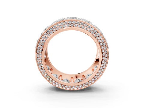 Rose gold Princess Diamond Pavé Mens Wedding Band with Round Diamond Accents_3