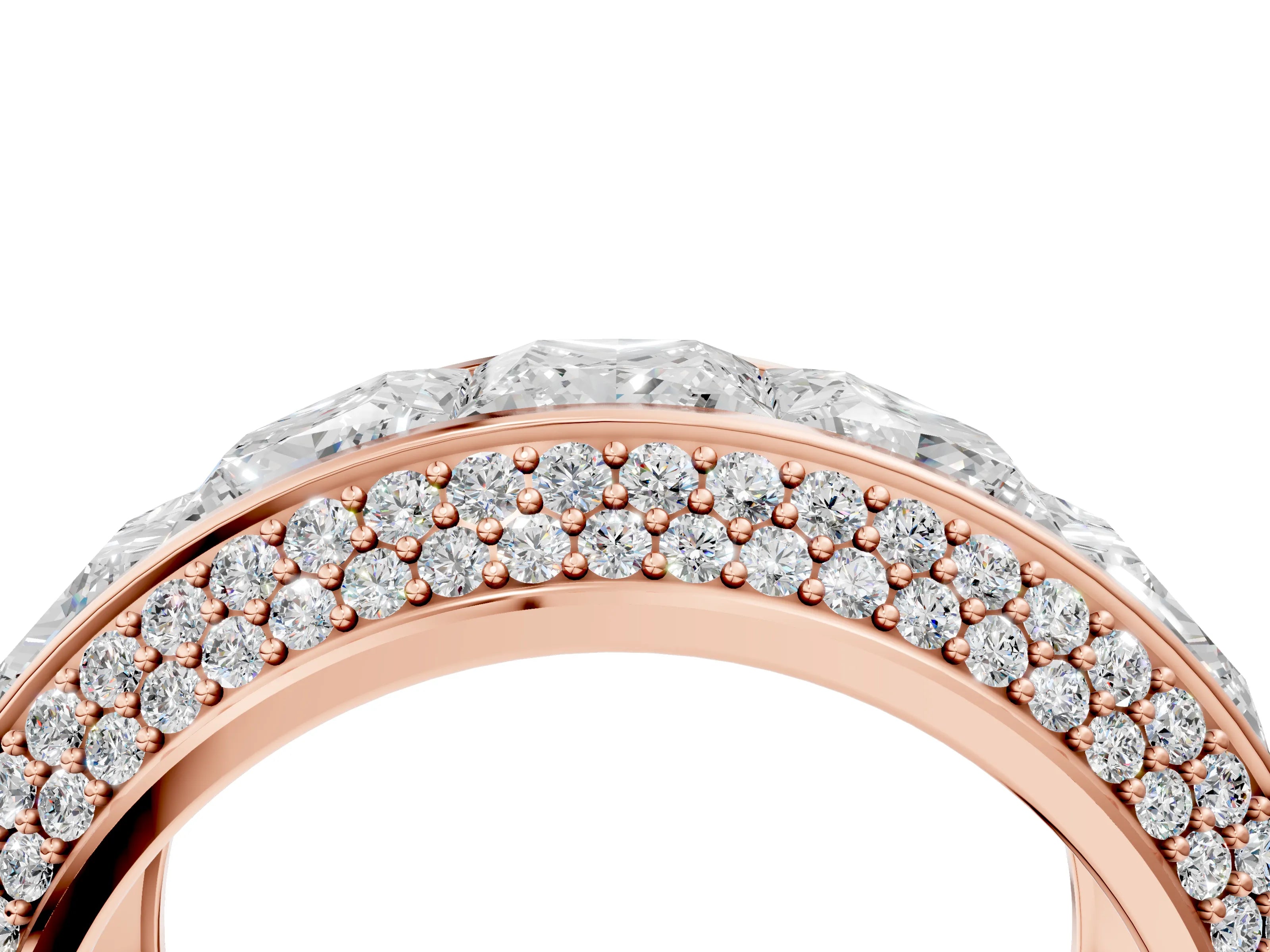 Rose gold Princess Diamond Pavé Mens Wedding Band with Round Diamond Accents_4