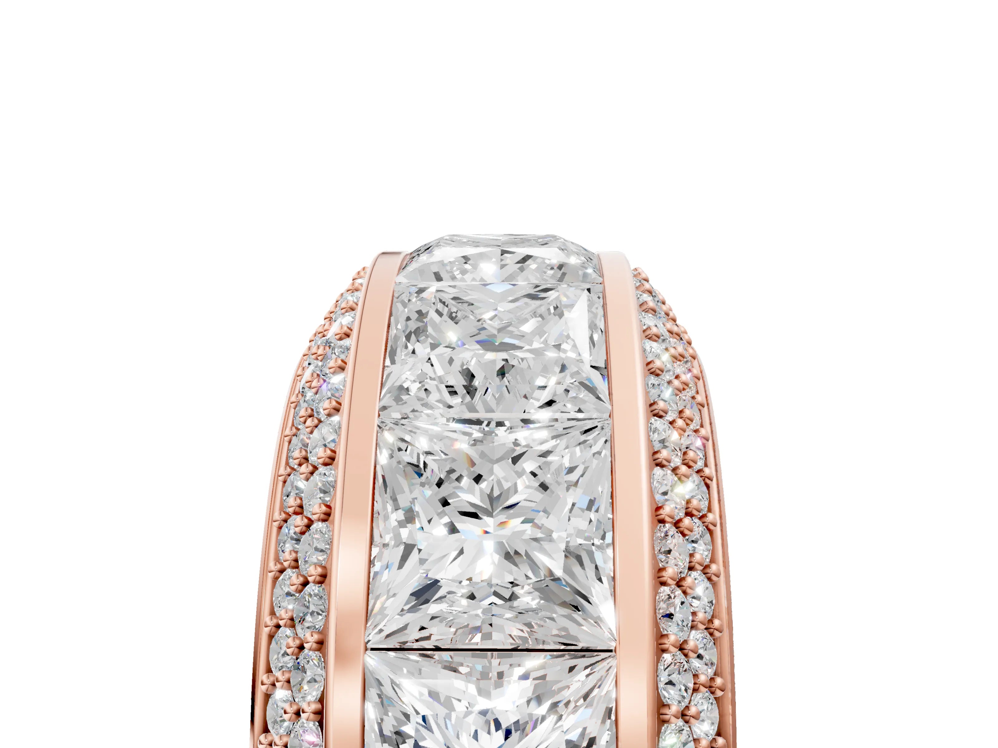 Rose gold Princess Diamond Pavé Mens Wedding Band with Round Diamond Accents_5