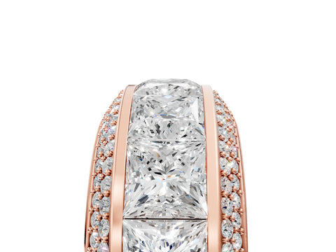 Rose gold Princess Diamond Pavé Mens Wedding Band with Round Diamond Accents_5