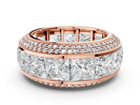 Rose gold Princess Diamond Pavé Mens Wedding Band with Round Diamond Accents
