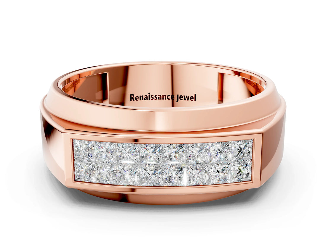 Rose gold Princess Diamond Pavé Panel Mens Band