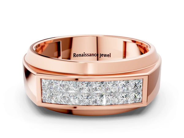 Rose gold Princess Diamond Pavé Panel Mens Band