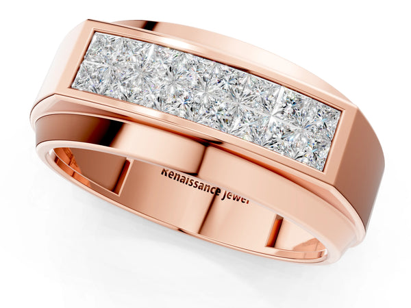 Rose gold Princess Diamond Pavé Panel Mens Band