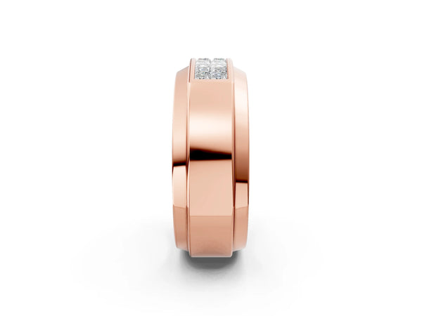 Rose gold Princess Diamond Pavé Panel Mens Band