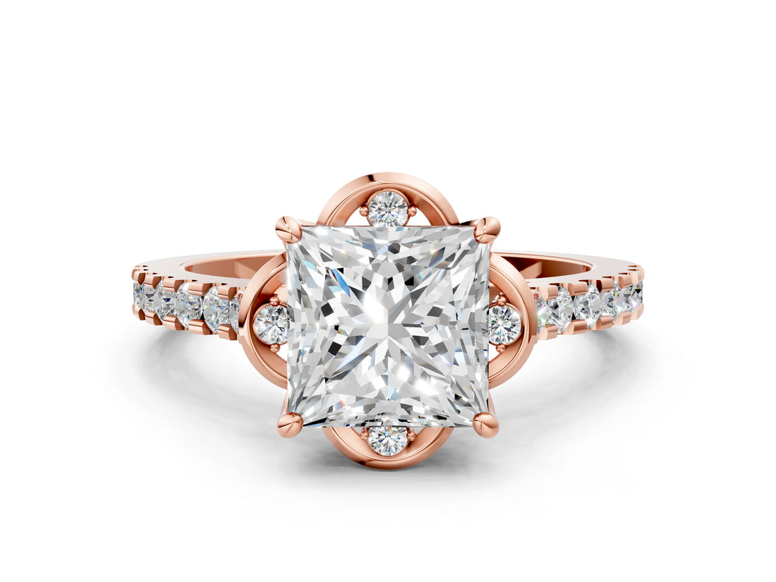 Rose gold Princess Diamond Pave Band with Floral Prong Setting_27