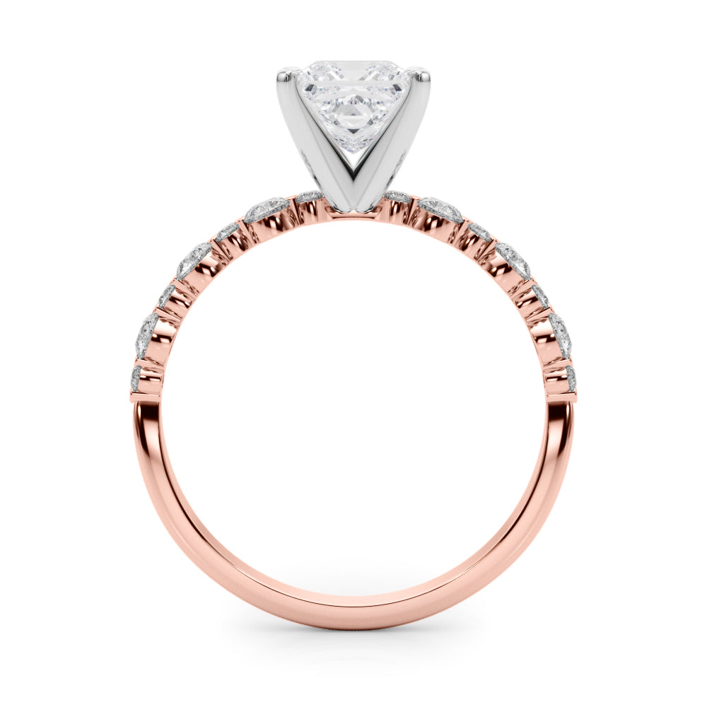 Rose gold Princess Diamond Prong Set Engagement Ring with Pave Band 2
