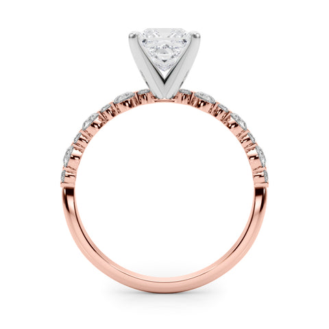 Rose gold Princess Diamond Prong Set Engagement Ring with Pave Band 2