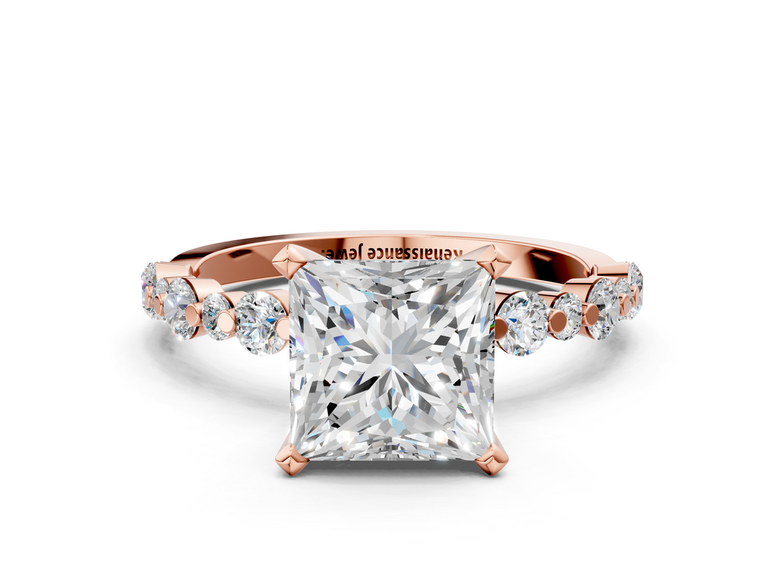 Rose gold Princess Diamond Prong Set Engagement Ring with Pave Band_172