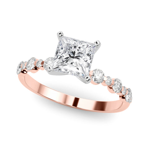 Rose gold Princess Diamond Prong Set Engagement Ring with Pave Band