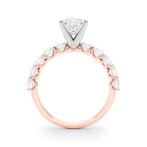 Rose gold Princess Diamond Prong Setting with Side Stones on a Pave Band 2