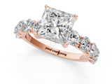 Rose gold Princess Diamond Prong Setting with Side Stones on a Pave Band_130