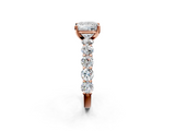 Rose gold Princess Diamond Prong Setting with Side Stones on a Pave Band_131