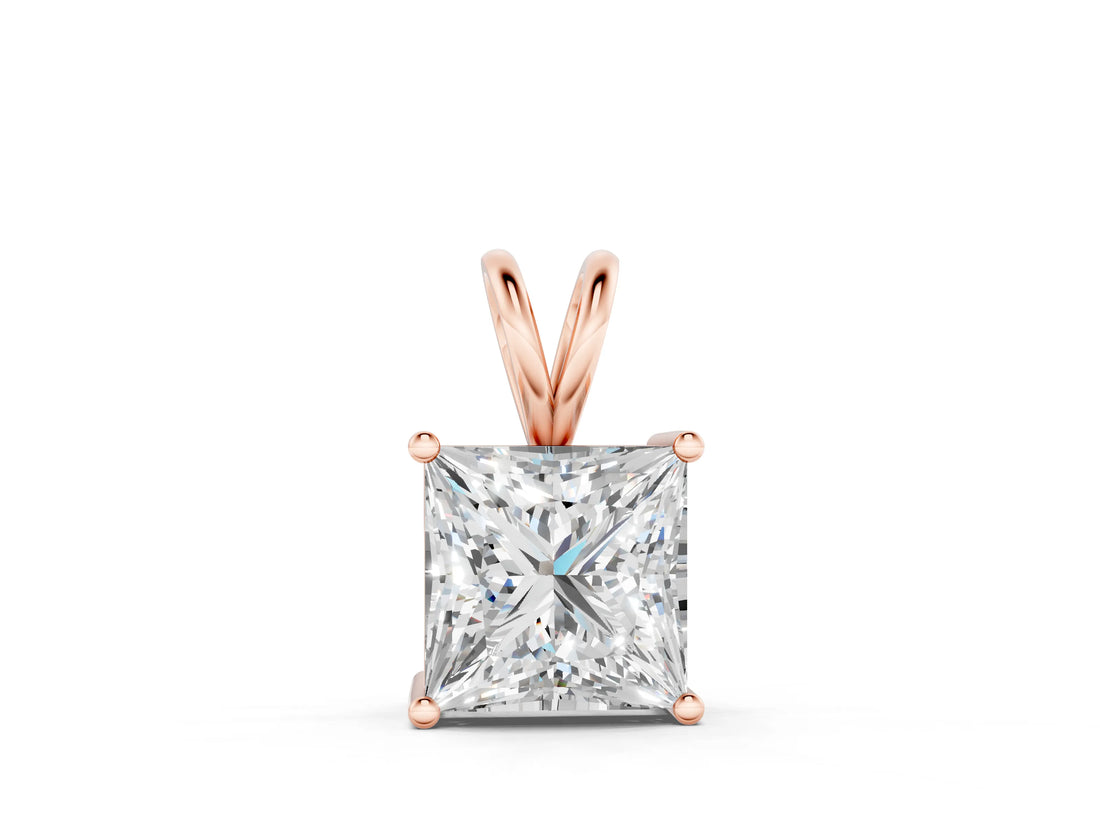 Rose gold Princess Diamond Solitaire Pendant with Four Prong Setting_4