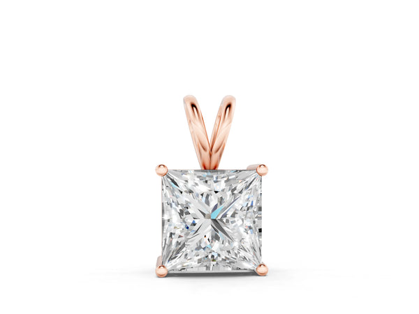 Rose gold Princess Diamond Solitaire Pendant with Four Prong Setting