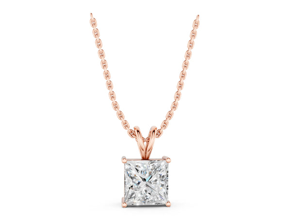 Rose gold Princess Diamond Solitaire Pendant with Four Prong Setting