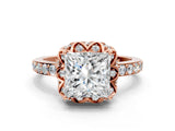 Rose gold Princess Diamond Solitaire Ring with Shared Prong Pavé Band_54