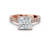 Rose gold Princess Diamond Solitaire with Pave Band and Six-Prong Setting_31