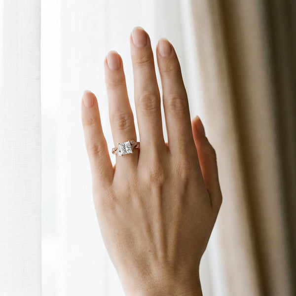 Rose gold Princess Diamond Swirl Band with Prong Setting