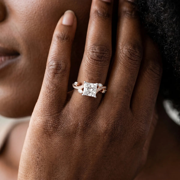 Rose gold Princess Diamond Swirl Band with Prong Setting