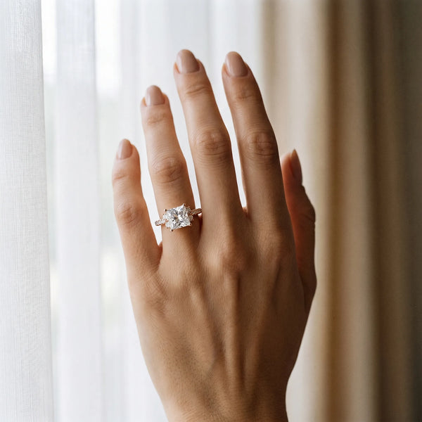 Rose gold Princess Diamond Three-Stone Pave Band with Four-Prong Setting