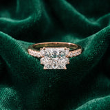 Rose gold Princess Diamond Three-Stone Pave Band with Four-Prong Setting_15