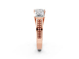Rose gold Princess Diamond Three-Stone Ring with Prong Setting and Textured Band_8