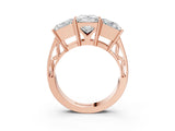 Rose gold Princess Diamond Three-Stone Ring with Prong Setting and Textured Band_9