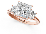 Rose gold Princess Diamond Three-Stone Ring with Trapezoid Side Stones and Prong Setting_24