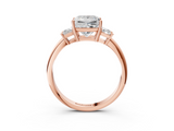 Rose gold Princess Diamond Three-Stone Ring with Trapezoid Side Stones and Prong Setting_26