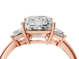 Rose gold Princess Diamond Three-Stone Ring with Trapezoid Side Stones and Prong Setting_27