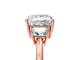 Rose gold Princess Diamond Three-Stone Ring with Trapezoid Side Stones and Prong Setting_28