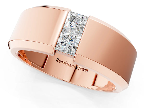 Rose gold Princess Diamond Two-Stone Mens Band