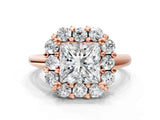 Rose gold Princess Halo Cluster Diamond Engagement Ring with Prong Setting and Polished Band_75